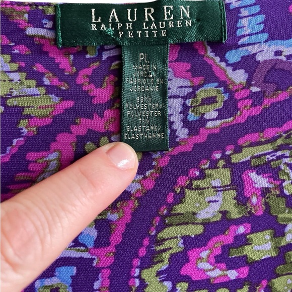 Ralph Lauren purple floral argyle dress size L LP large petite - Picture 3 of 3